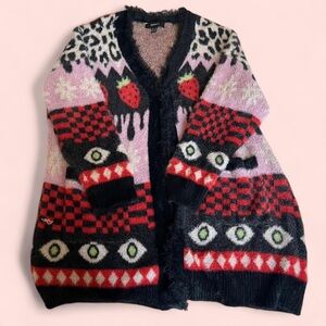 Forever 21 Vibrant Patterned Cardigan in Pink and Red